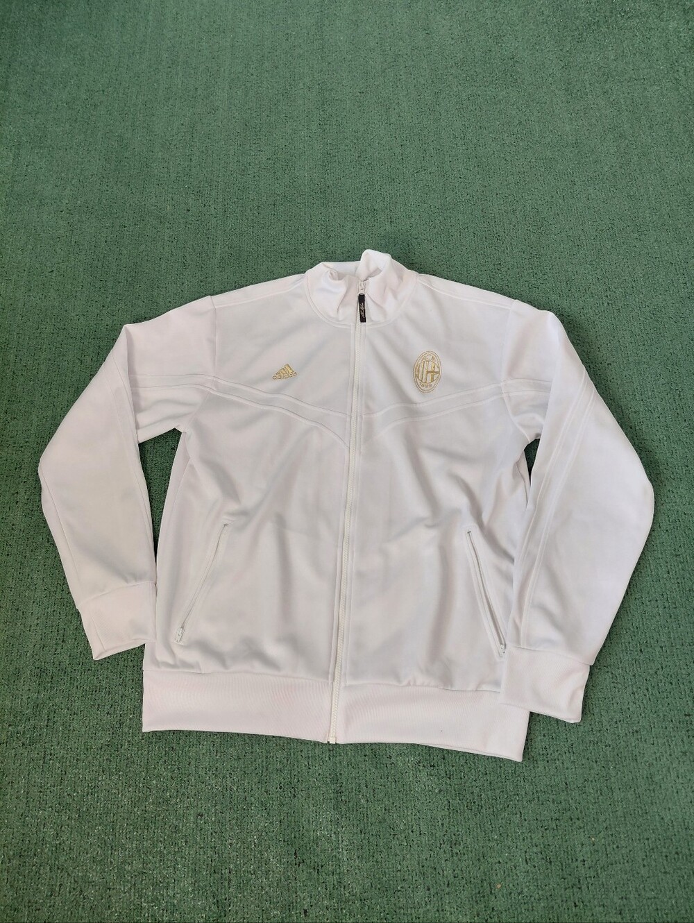 Adidas 2010 AC Milan Full Zip Track Jacket Gold & White Club Adidas Logos Sz XL